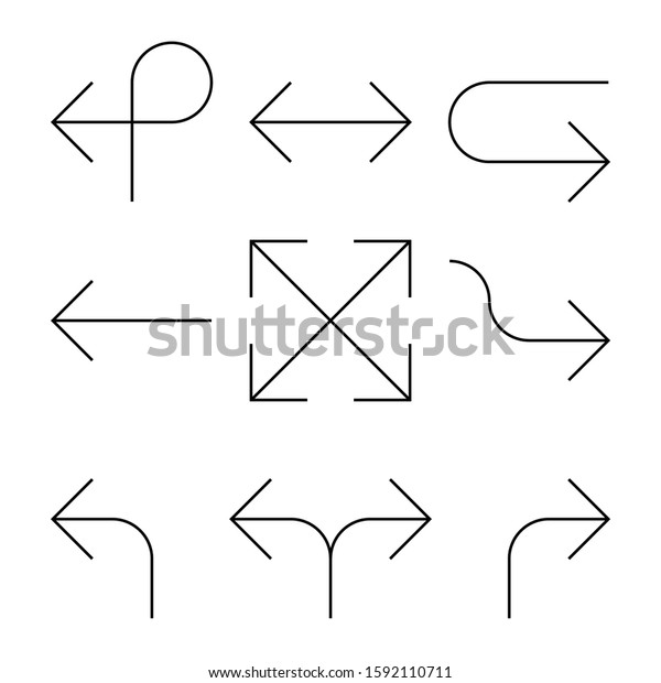 Set of arrows. Simple thin black line arrow\
design. Flat vector icons.
