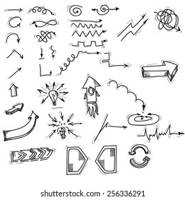 set of arrows sketch, hand-painted, isolated on white background