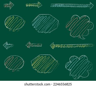 A set of arrows and speech bubbles that look like they were hand-drawn with chalk (colorful doodle-style paint on a white outline)