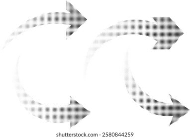 Set of arrows with square shaped halftone effect. Abstract arrow symbol created from squares, halftone effect. Graphic element for web design, digital art, collages.
