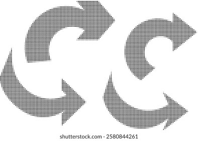 Set of arrows with square shaped halftone effect. Abstract arrow symbol created from squares, halftone effect. Graphic element for web design, digital art, collages.