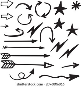 A Set of Arrows, Stars and Energy Icon Doodles