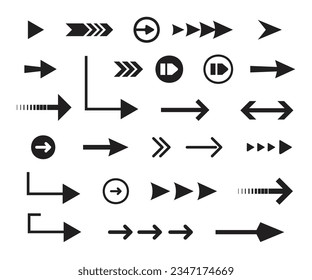 Set of Arrows symbols direction marker, line arrow, vector illustration
