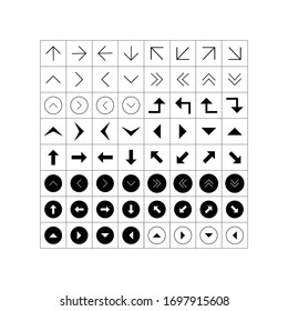Set of arrows thin, thick, left, right, down, up sign