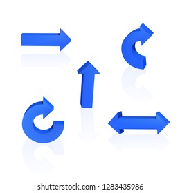 Set of arrows. Threedimensional. Blue color Vector illustration
