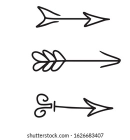 Set of arrows for Valentine's day .Design of a black and white vector template for banners, postcards on a white isolated background. Holiday .