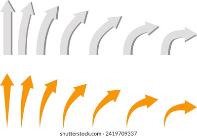 A set of arrows at various angles. Shaded gray arrows and orange arrows with pointed ends.