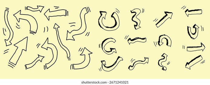 set of arrows with various direction outline design.eps