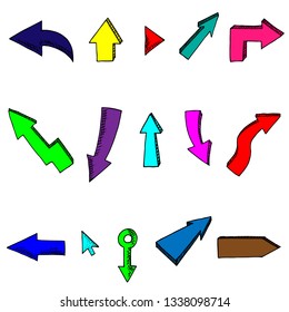 Set of arrows. Vector cartoon illustrations. Isolated objects on a white background. Hand-drawn style.