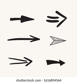 Set of arrows. Vector freehand illustration in doodle style. Collection of different arrows