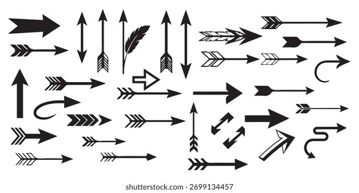 Establecer flechas . Ilustración vectorial. Establezca diferentes flechas o Diseño web. Estilo plano de la flecha aislado en el fondo blanco.