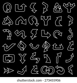 Set of arrows. Vector illustration. Isolated on black