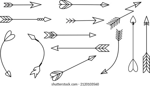 Set of arrows vector illustration.Arrows doodle vector. 