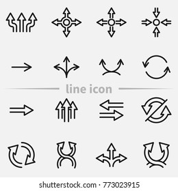 Set of arrows vector thin line icons.