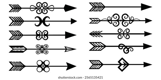 Set of arrows Vintage with feathers isolated on white background