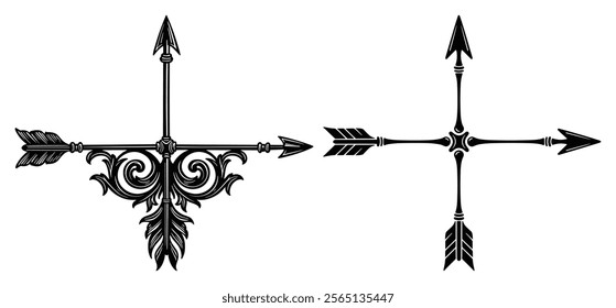 Set of arrows Vintage with feathers isolated on white background