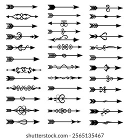 Set of arrows Vintage with feathers isolated on white background