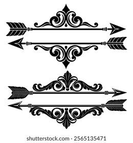 Set of arrows Vintage with feathers isolated on white background