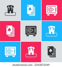 Set Arson home, Playing cards and Safe icon. Vector