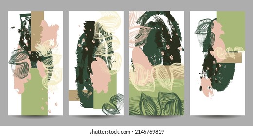 Set art abstract universal art web header template. Collage made with scribbles, marker, canyon strokes, black geometric shapes, ink drawn splashes