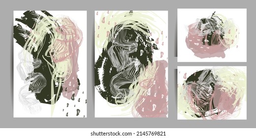 Set art abstract universal art web header template. Collage made with scribbles, marker, canyon strokes, black geometric shapes, ink drawn splashes