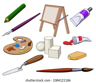 set of art accessories and materials