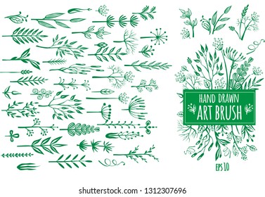 Conjunto de pinceles de arte de plantas rústicas