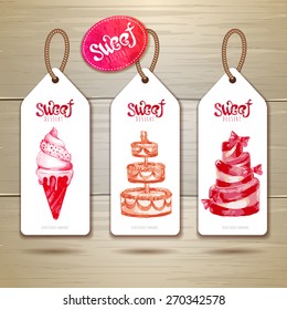 Set of art cake or dessert banners.  labels design