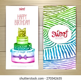 Set of art cake or dessert banners. labels design