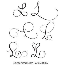 set of art calligraphy letter L with flourish of vintage decorative whorls. Vector illustration EPS10.