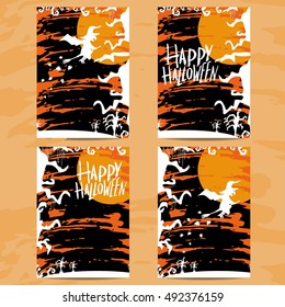 Set of art cards for Happy Halloween.Design  template for flyers, posters,ecards, invitations, brochures.Creative style. Vector illustration