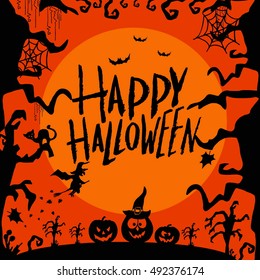 Set of art cards for Happy Halloween.Design  template for flyers, posters,ecards, invitations, brochures.Creative style. Vector illustration