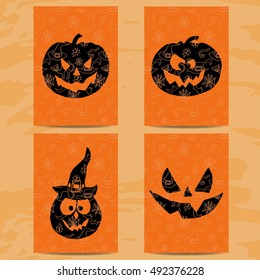 Set of art cards for Happy Halloween.Design  template for flyers, posters,ecards, invitations, brochures.Creative style. Vector illustration