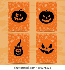 Set of art cards for Happy Halloween.Design  template for flyers, posters,ecards, invitations, brochures.Creative style. Vector illustration