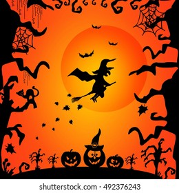 Set of art cards for Happy Halloween.Design  template for flyers, posters,ecards, invitations, brochures.Creative style. Vector illustration
