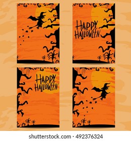 Set of art cards for Happy Halloween.Design  template for flyers, posters,ecards, invitations, brochures.Creative style. Vector illustration