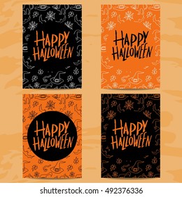 Set of art cards for Happy Halloween.Design  template for flyers, posters,ecards, invitations, brochures.Creative style. Vector illustration
