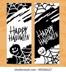 Set of art cards for Happy Halloween.Design  template for flyers, posters,ecards, invitations, brochures.Creative style. Vector illustration