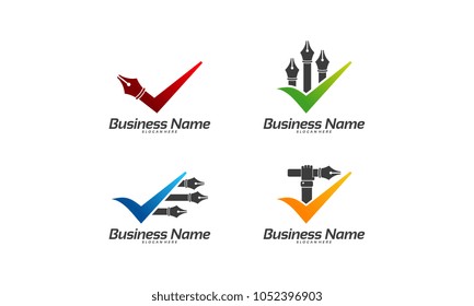 Set of Art Check logo designs concept vector, Pen logo template