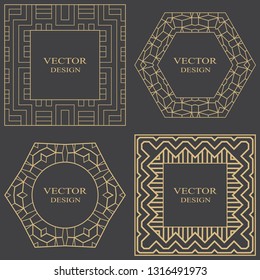 A set art circular and rectangular ornament. Magnificent gold frame for monograms, a logo, invitation on a wedding. Vector graphics.