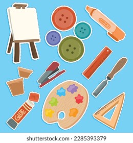Set of Art and Craft Cute Sticker Illustration Set
