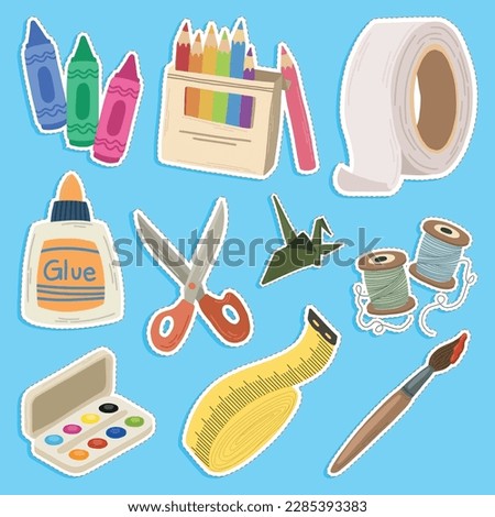 Set of Art and Craft Cute Sticker Illustration Set