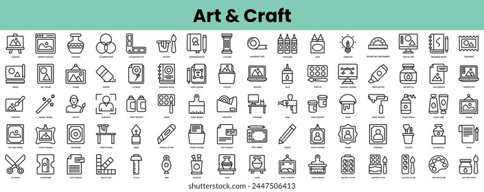 Set of art and craft icons. Linear style icon bundle. Vector Illustration
