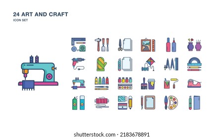 set of Art and Craft objects flat icons