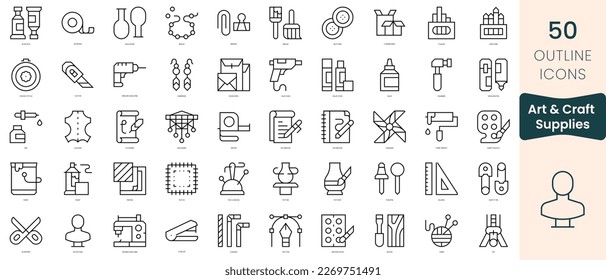 Set of art and craft supplies icons. Thin linear style icons Pack. Vector Illustration