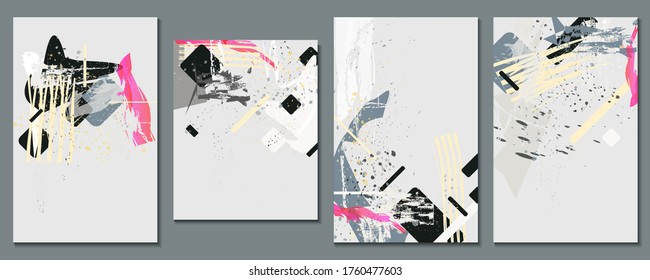 Set Art Creative universal cards background. Hand Drawn textures trendy Graphic Design for banner, poster, card, cover, invitation, placard, brochure or header