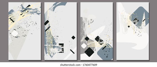 Set Art Creative universal cards background. Hand Drawn textures trendy Graphic Design for banner, poster, card, cover, invitation, placard, brochure or header