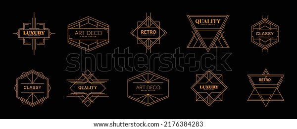 Set of Art\
deco badge design template in luxury design style. Minimalist gold\
art deco vintage logo\
design