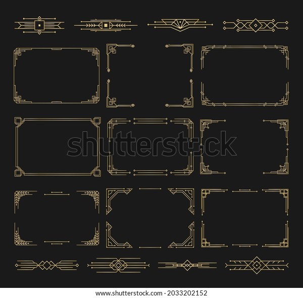 Set of Art deco black calligraphy page\
dividers. Patterns, ornaments in art deco style. Vintage design\
linear icon floral elegant decor, victorian style. Text frame thin\
line set. Vector\
illustration.