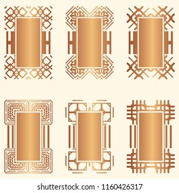 Set of Art deco borders and frames. Creative template in style of 1920s for your design. Vector illustration. EPS 10